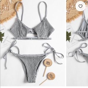 Smocked Keyhole Silver Bikini Zaful
